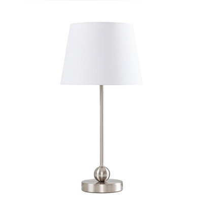 Valuelights Theydon Modern Brushed Chrome Single Stem Metal Ball Table Lamp With White Shade - image 1
