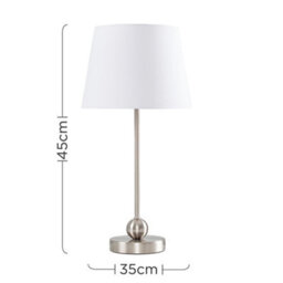 Valuelights Theydon Modern Brushed Chrome Single Stem Metal Ball Table Lamp With White Shade - thumbnail 9