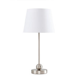 Valuelights Theydon Modern Brushed Chrome Single Stem Metal Ball Table Lamp With White Shade