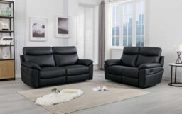 Furnishings For Less UK Austin Black Genuine Reclining Sofa Suite Manual Recliner Set Real Leather - thumbnail 1