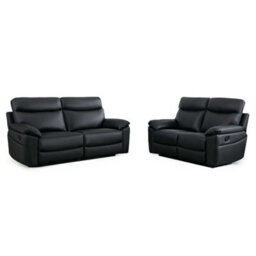 Furnishings For Less UK Austin Black Genuine Reclining Sofa Suite Manual Recliner Set Real Leather - thumbnail 2