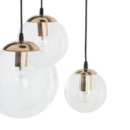 Wyld And Coco Lumina 3-Light Pendant With Transparent Glass Spheres And Gold Accents - Modern Glam Lighting - thumbnail 3