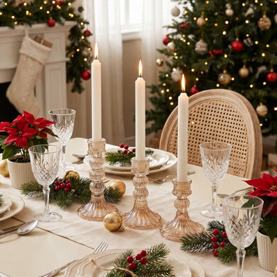 Living And Home 3 Pack Fluted Soda-Lime Glass Candlestick Holders Ion Plating Multi Height Wedding Table Decor - image 1