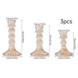 Living And Home 3 Pack Fluted Soda-Lime Glass Candlestick Holders Ion Plating Multi Height Wedding Table Decor - thumbnail 8