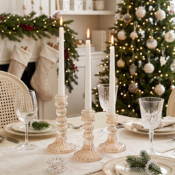 Living And Home 3 Pack Fluted Soda-Lime Glass Candlestick Holders Ion Plating Multi Height Wedding Table Decor - thumbnail 3