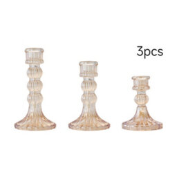 Living And Home 3 Pack Fluted Soda-Lime Glass Candlestick Holders Ion Plating Multi Height Wedding Table Decor - thumbnail 4