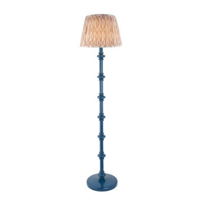 Luminosa Lighting Luminosa Carnaby Satin Marlin Blue Paint Floor Lamp With Neutral Print Fabric Ikat Shade 35Cm B22 - image 1