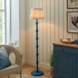 Luminosa Lighting Luminosa Carnaby Satin Marlin Blue Paint Floor Lamp With Neutral Print Fabric Ikat Shade 35Cm B22 - thumbnail 2