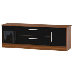 Trent Wide 2 Door 2 Drawer Tv Unit In Black & Noche Walnut (Ready Assembled)