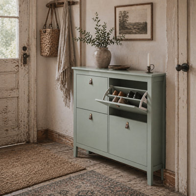 Wyld Haus Margarita 4-Drawer Mint Green Shoe Cabinet With Faux Leather Handles - Slim Hallway Storage For Up To 20 Pairs - image 1