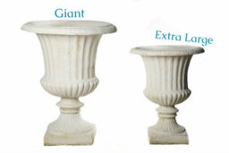 Pair Of Giant Flute White Stone Garden Vases On Plinths - thumbnail 8