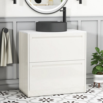Royal Bathrooms Royal Bathroom Elmore 800mm Classic White Freestanding Countertop Bathroom Vanity Unit 2 Drawer With Art Round Basin - image 1