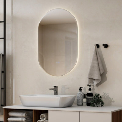 Gainoom 80 X 50Cm Anti-Fog Oval Bathroom Wall Mirror Mounted Makeup Mirror W/ Lights - image 1