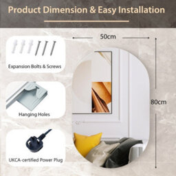 Gainoom 80 X 50Cm Anti-Fog Oval Bathroom Wall Mirror Mounted Makeup Mirror W/ Lights - thumbnail 2