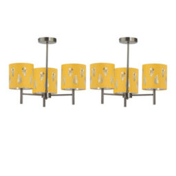 First Choice Lighting Set Of 2 Brea - Antique Brass 3 Light Fittings With Ochre Fern Shades