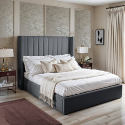UKBEDFURNITURE Barcelona Wingback Steel Plush Valvet Upholstered Gas Lift Storage Bed With 10 Inch Orthopedic Mattres - 48 Inch Headboard - thumbnail 1