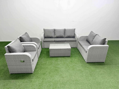 Fimous Pe Rattan Garden Furniture Set Adjustable Chair Sofa Double Love Seat 2 Seater Lounge Set Oblong Coffee Table Light Grey - image 1