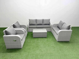 Fimous Pe Rattan Garden Furniture Set Adjustable Chair Sofa Double Love Seat 2 Seater Lounge Set Oblong Coffee Table Light Grey - thumbnail 2