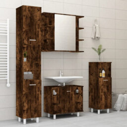Berkfield 4 Piece Bathroom Cabinet Set Smoked Oak Engineered Wood - thumbnail 1