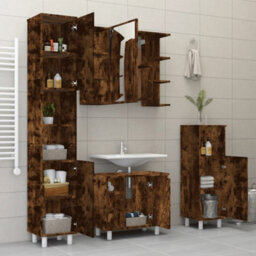Berkfield 4 Piece Bathroom Cabinet Set Smoked Oak Engineered Wood - thumbnail 3