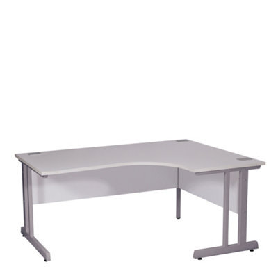 RB UK Nautilus Designs Computer Desk White Top Silver Frame Right-Hand Workstation W/ Cable Management For Home Office, Gaming (W)1600M