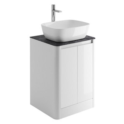 Plum&clay Mayfair Gloss White Freestanding Bathroom Vanity Unit With Black Slate Countertop (W)550mm (H)745mm - image 1