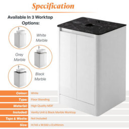 Plum&clay Mayfair Gloss White Freestanding Bathroom Vanity Unit With Black Slate Countertop (W)550mm (H)745mm - thumbnail 5