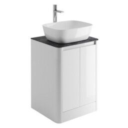 Plum&clay Mayfair Gloss White Freestanding Bathroom Vanity Unit With Black Slate Countertop (W)550mm (H)745mm