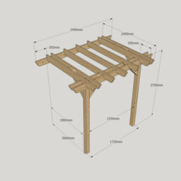 Rutland County Garden Furniture Wall Mounted Double Garden Pergola - Wood - L240 X W240 X H270 Cm - Rustic Brown - thumbnail 5