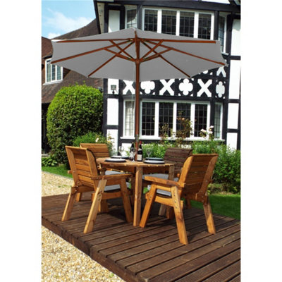 Marlborough Traditional Four Seater Rectangular Table Set With 4 X Grey Chair Cushion 1 X Grey Parasol & Base & Cushion Storage Bag - image 1