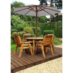 Marlborough Traditional Four Seater Rectangular Table Set With 4 X Grey Chair Cushion 1 X Grey Parasol & Base & Cushion Storage Bag - thumbnail 2