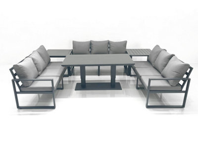 Fimous 9 Seater Garden Sofa Set Aluminium Furniture Rising Dining Tabe Set With 2 Side Tables Dark Grey - image 1