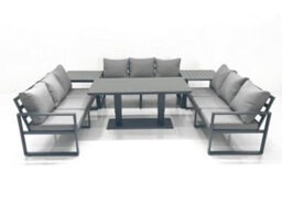 Fimous 9 Seater Garden Sofa Set Aluminium Furniture Rising Dining Tabe Set With 2 Side Tables Dark Grey - thumbnail 1