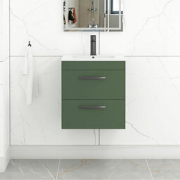Royal Bathrooms Turin 500mm Wall Hung Vanity Unit Matt Green 2 Drawer Minimalist Basin With Matt Black Handles - thumbnail 1