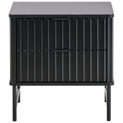Wyld And Coco Novahome Two-Drawer Bedside Table Black Mdf Modern Nightstand - Compact Wall-Mountable Design - image 1