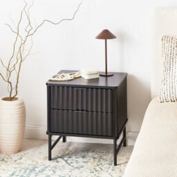 Wyld And Coco Novahome Two-Drawer Bedside Table Black Mdf Modern Nightstand - Compact Wall-Mountable Design - thumbnail 2