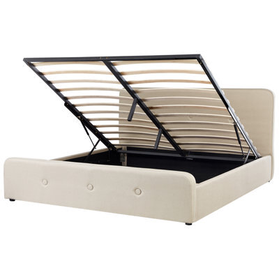 Beliani Ottoman Bed Faux Linen Rennes 180 X 200 Cm (Eu Super King) Beige - image 1