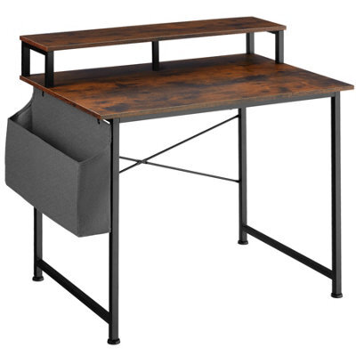 Tectake Desk - With Shelving And Fabric Storage Bag 120 Cm - Industrial Wood Dark, Rustic - image 1