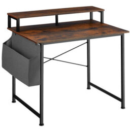 Tectake Desk - With Shelving And Fabric Storage Bag 120 Cm - Industrial Wood Dark, Rustic