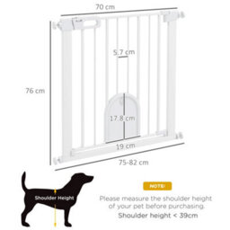 Pawhut 75-82 Cm Pet Safety Gate Pressure Fit Stair W/ Small Door Double Locking - thumbnail 3