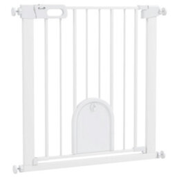 Pawhut 75-82 Cm Pet Safety Gate Pressure Fit Stair W/ Small Door Double Locking - thumbnail 2