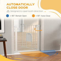 Pawhut 75-82 Cm Pet Safety Gate Pressure Fit Stair W/ Small Door Double Locking - thumbnail 5