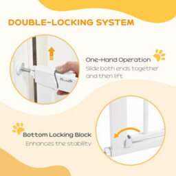 Pawhut 75-82 Cm Pet Safety Gate Pressure Fit Stair W/ Small Door Double Locking - thumbnail 4