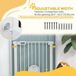 Pawhut 75-82 Cm Pet Safety Gate Pressure Fit Stair W/ Small Door Double Locking - thumbnail 7