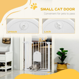 Pawhut 75-82 Cm Pet Safety Gate Pressure Fit Stair W/ Small Door Double Locking - thumbnail 6