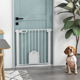Pawhut 75-82 Cm Pet Safety Gate Pressure Fit Stair W/ Small Door Double Locking - thumbnail 9