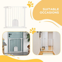 Pawhut 75-82 Cm Pet Safety Gate Pressure Fit Stair W/ Small Door Double Locking - thumbnail 8