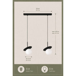 Luminosa Lighting Luminosa Aura Bar Pendant Ceiling Light Black White Glass Shade 2X E27 - thumbnail 4