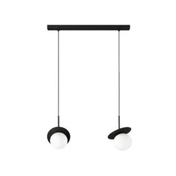 Luminosa Lighting Luminosa Aura Bar Pendant Ceiling Light Black White Glass Shade 2X E27 - thumbnail 1
