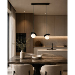 Luminosa Lighting Luminosa Aura Bar Pendant Ceiling Light Black White Glass Shade 2X E27 - thumbnail 2